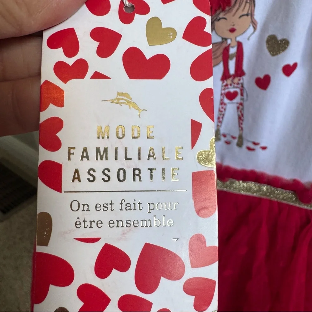 Tommy Bahama 2 Piece Girls Red White Valentine’s Tulle Dress Size 5 Headband NEW
